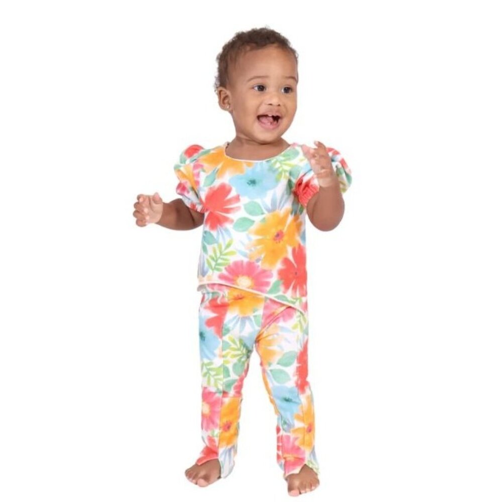 PEEK Baby Girl 2 PC Outfit Cropped Top and Pants Colorful Floral Print 12-18M - Picture 8 of 8